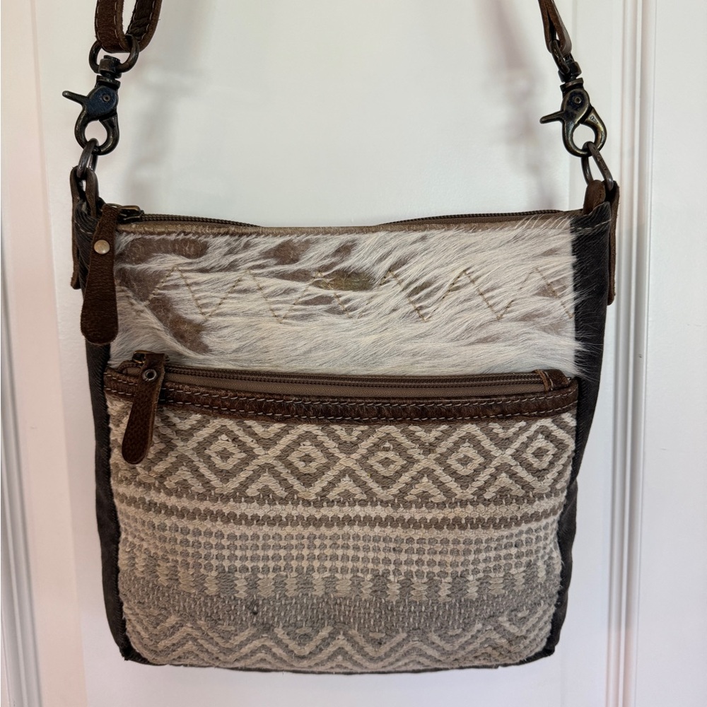 Myra Bag Brown and Cream and Charcoal Gray Textured Crossbody